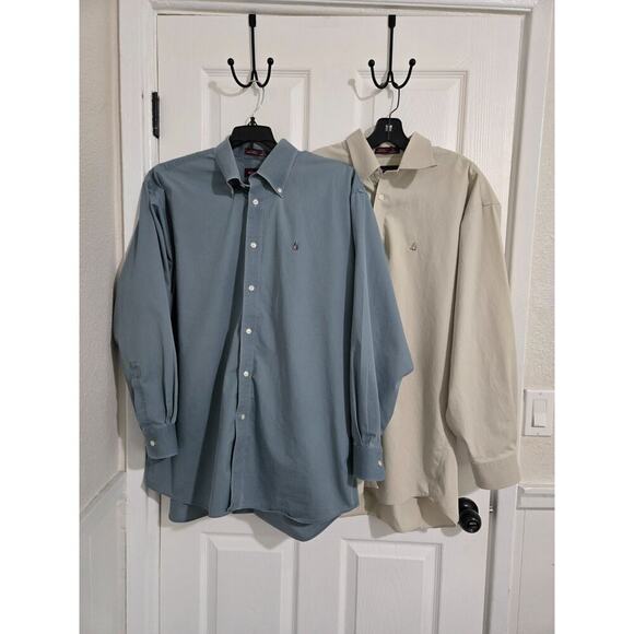Set of 2 Nordstrom Dress Shirts Vintage Men's Size Large Tall Cotton Blue Tan - Picture 1 of 16